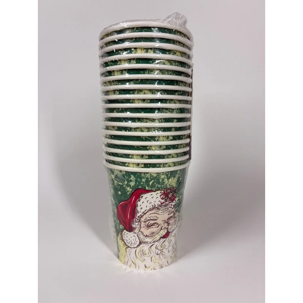Vintage 90s Party House Santa Paper Cups 16 Count 9oz Green Marble 1993 KARA